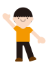 10_人物_左脚を斜め下に挙げて右手を斜め上に挙げているこども