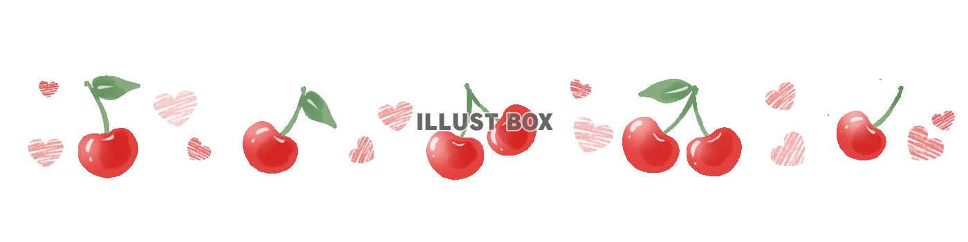 サクランボとハートのラインイラスト