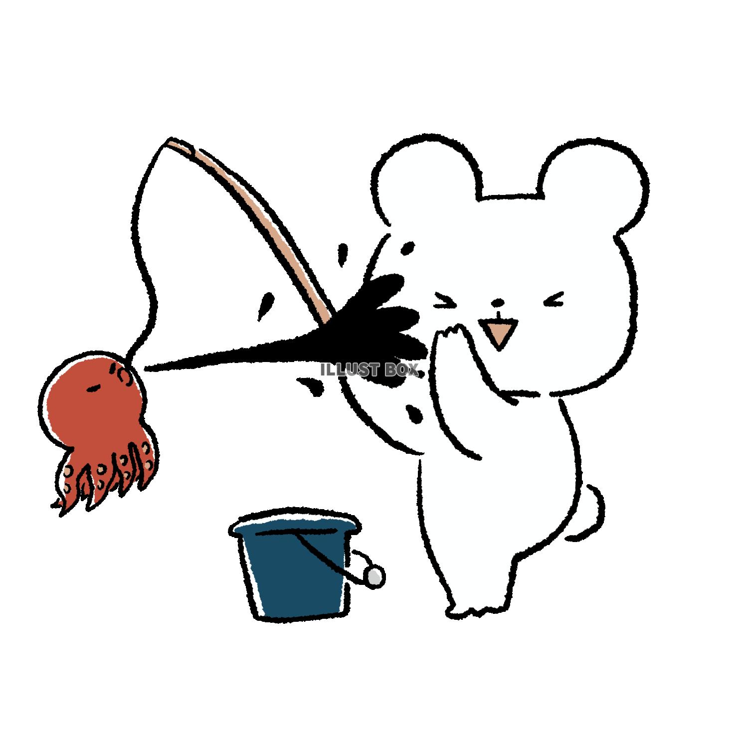 タコに墨をかけられるくま