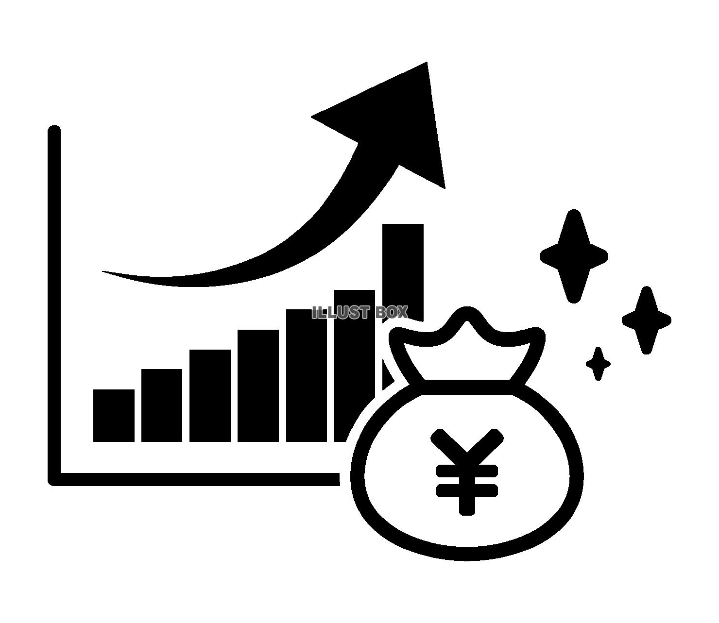 お金と上昇する棒グラフ