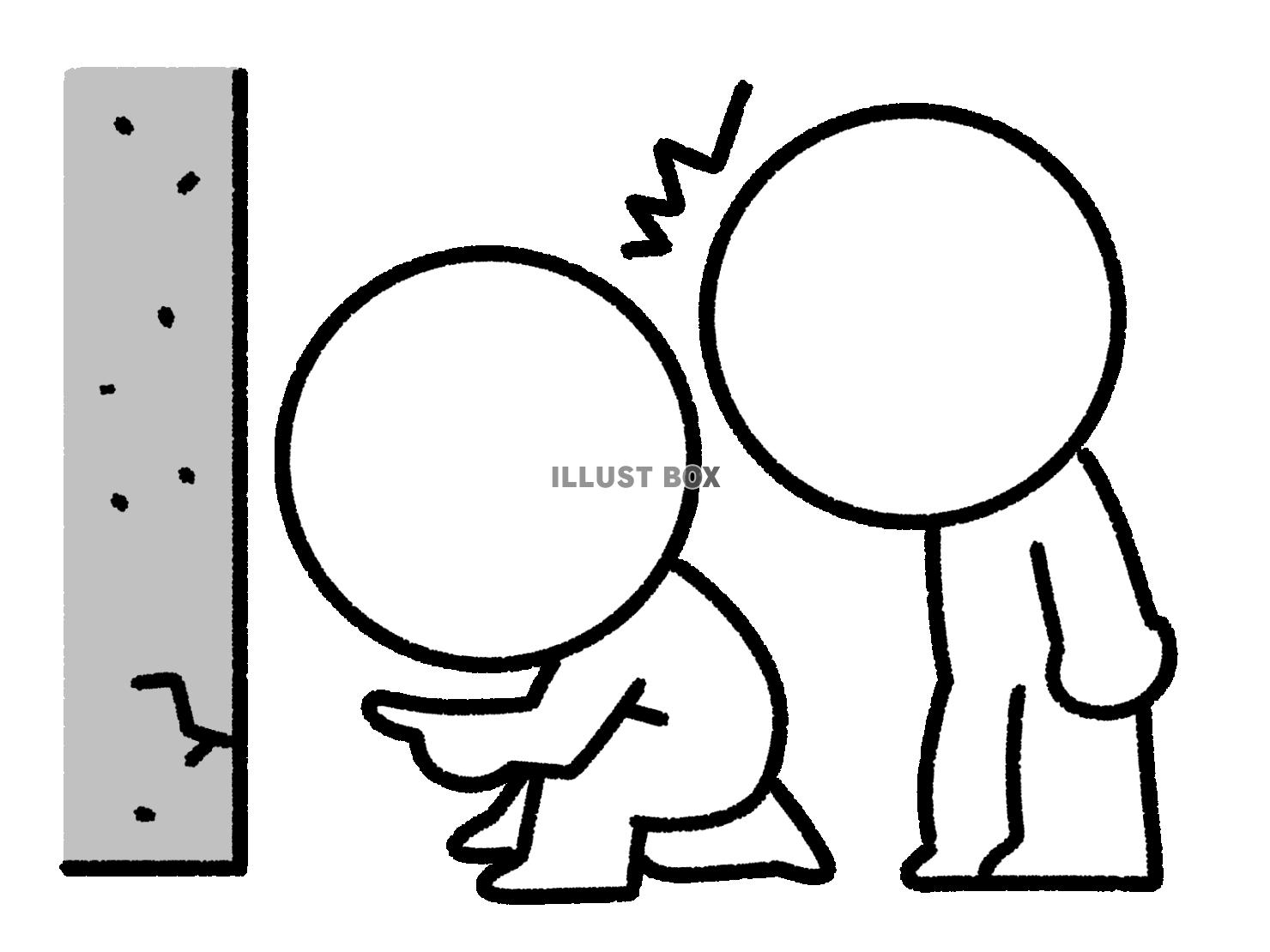ひび割れを指摘する棒人間