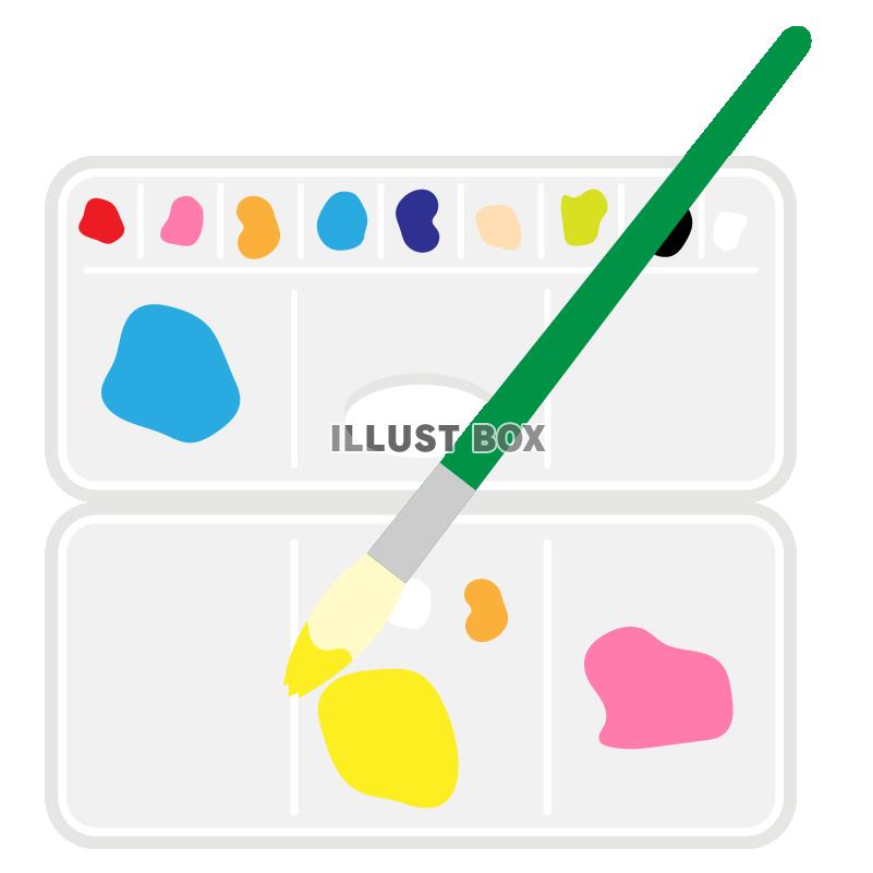 絵の具をおいた2枚のパレットと筆