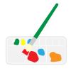 絵の具をおいたパレットと筆
