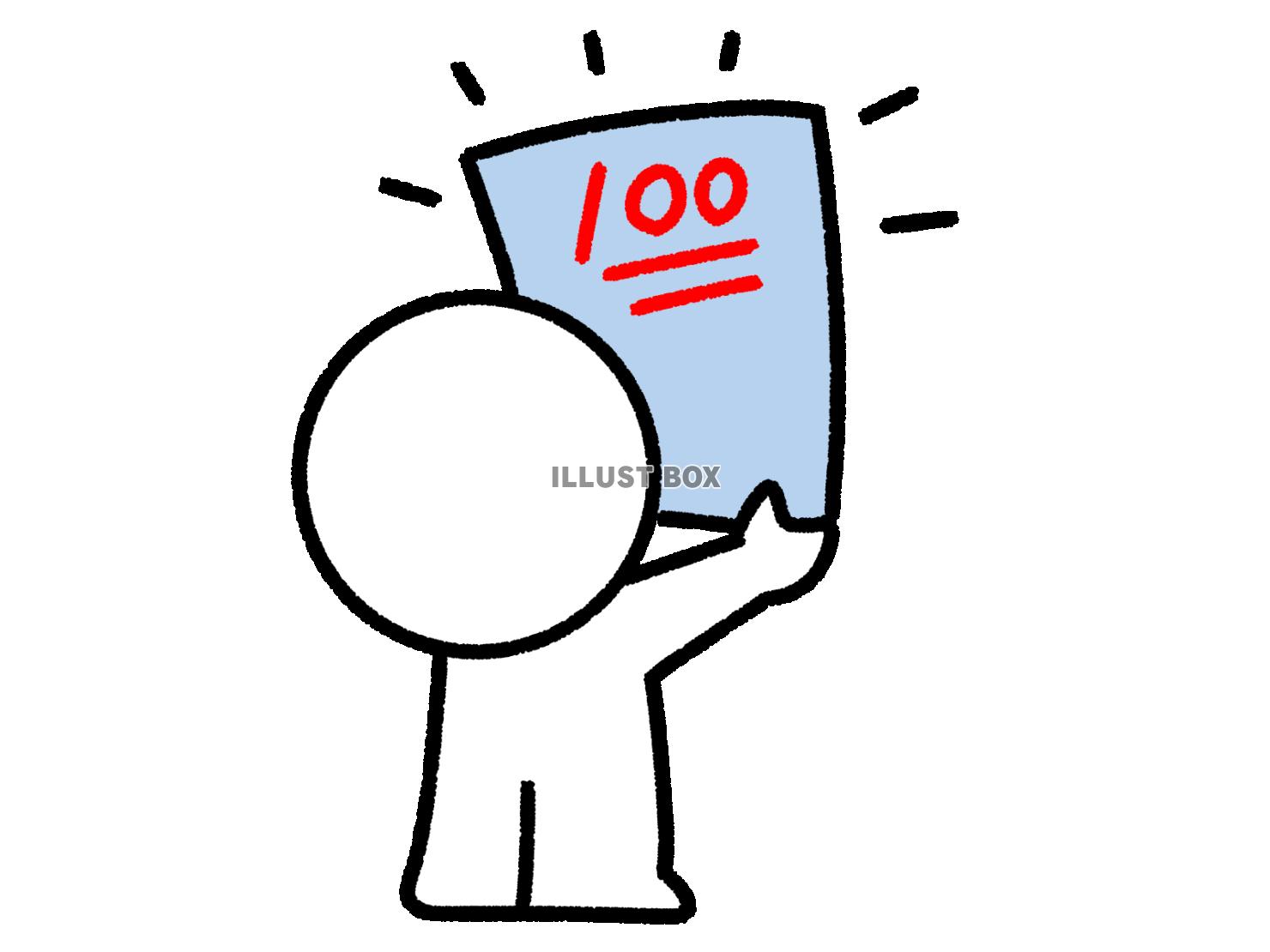 100点のテストを見つめる棒人間