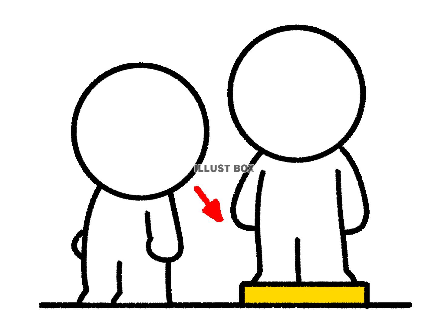 人が乗っている台を見る棒人間