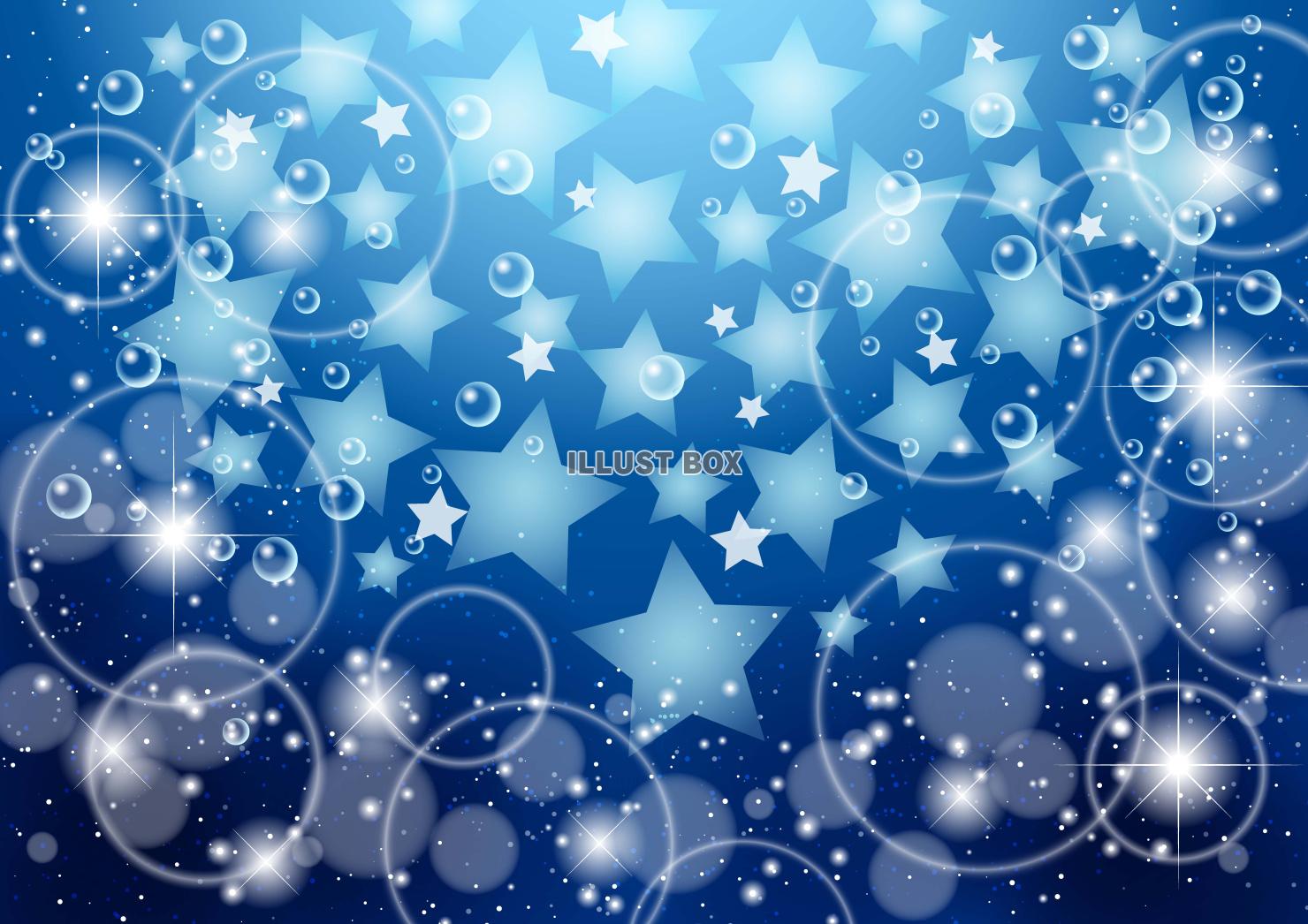 星とバブルのイメージ背景ヨコ・青