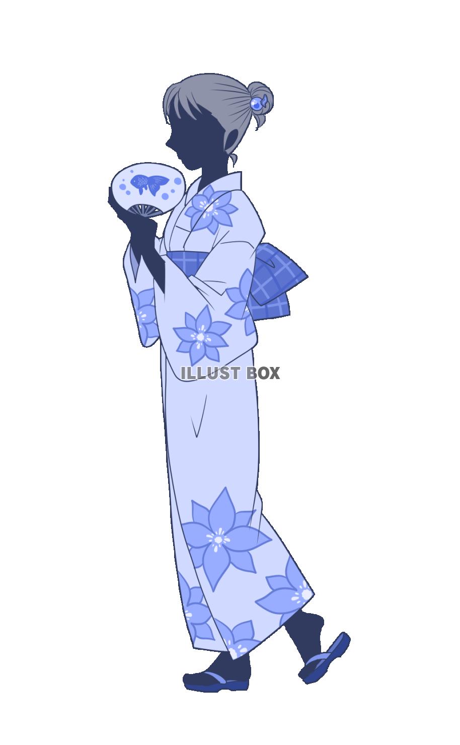 浴衣の女性・青