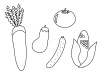 大根やとうもろこしの野菜のぬりえ