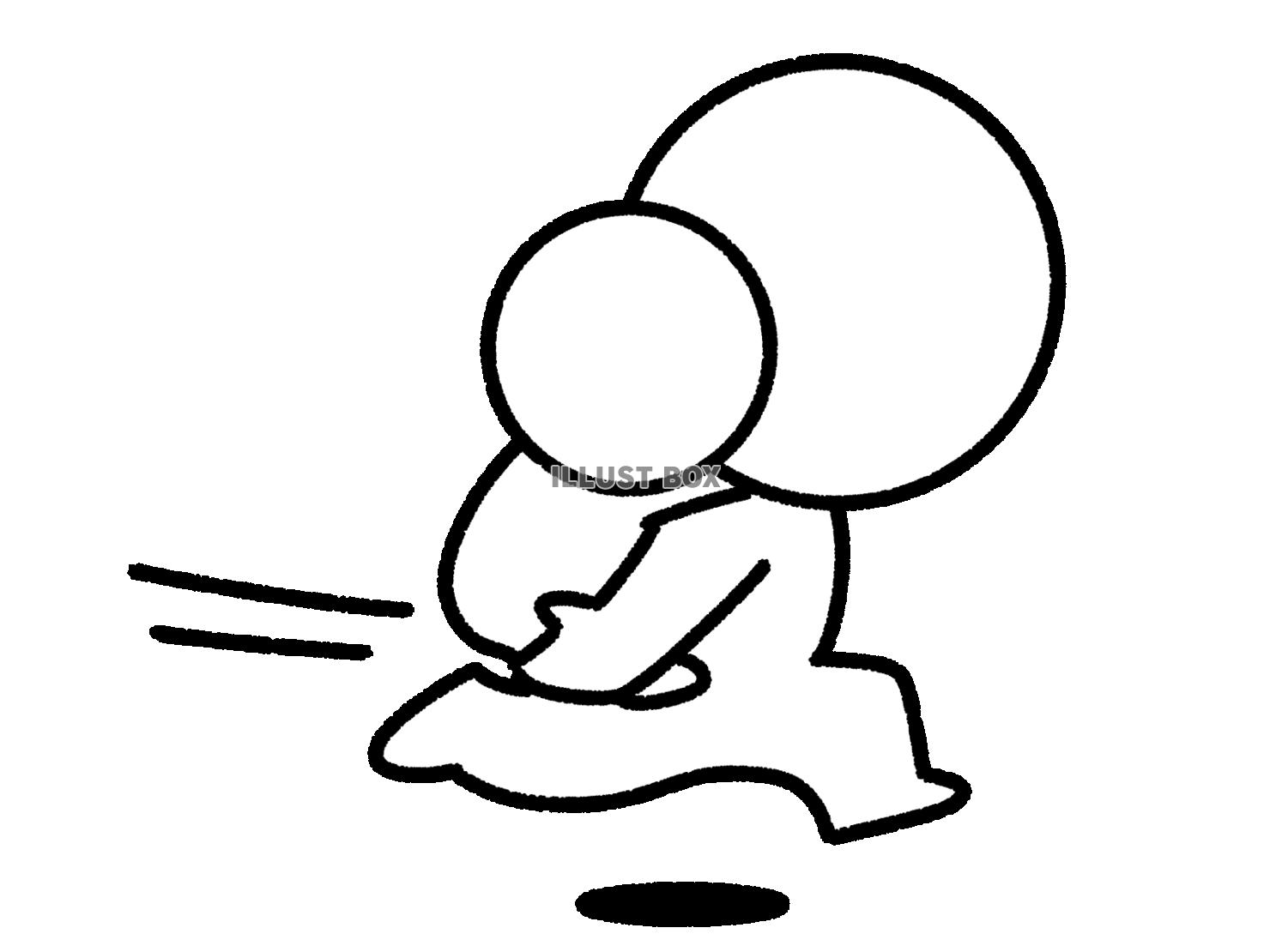 子供をおんぶして走る棒人間