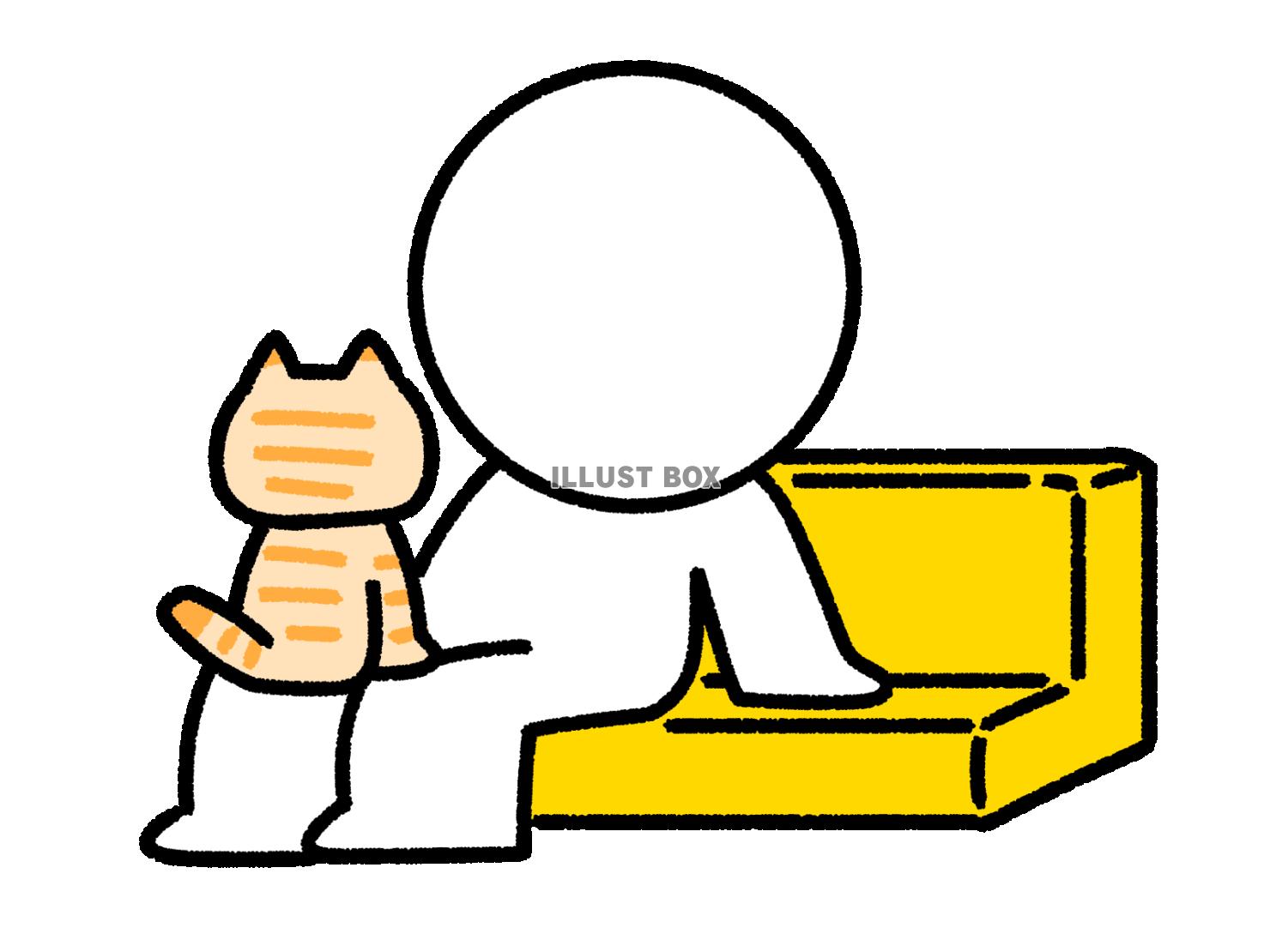 棒人間の膝の上にのる猫
