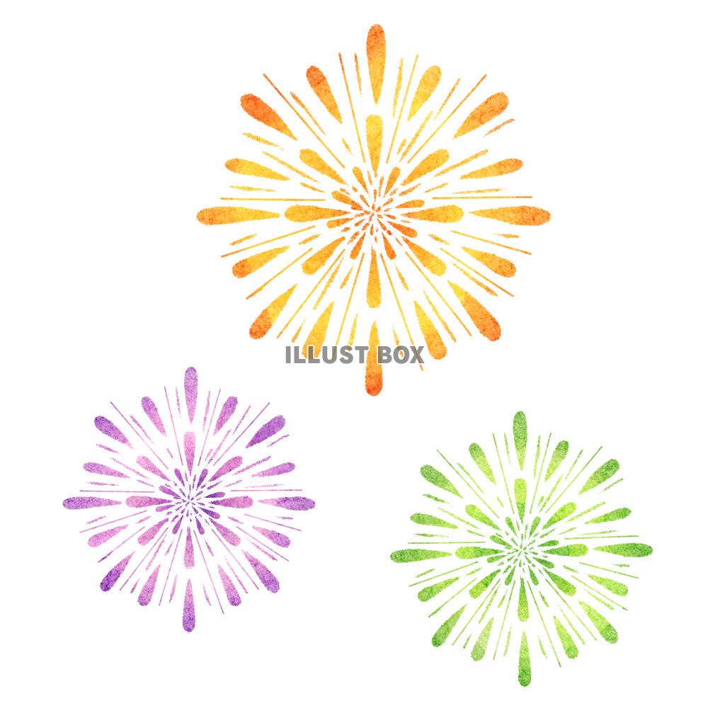 水彩風カラフルな打ち上げ花火のイラスト