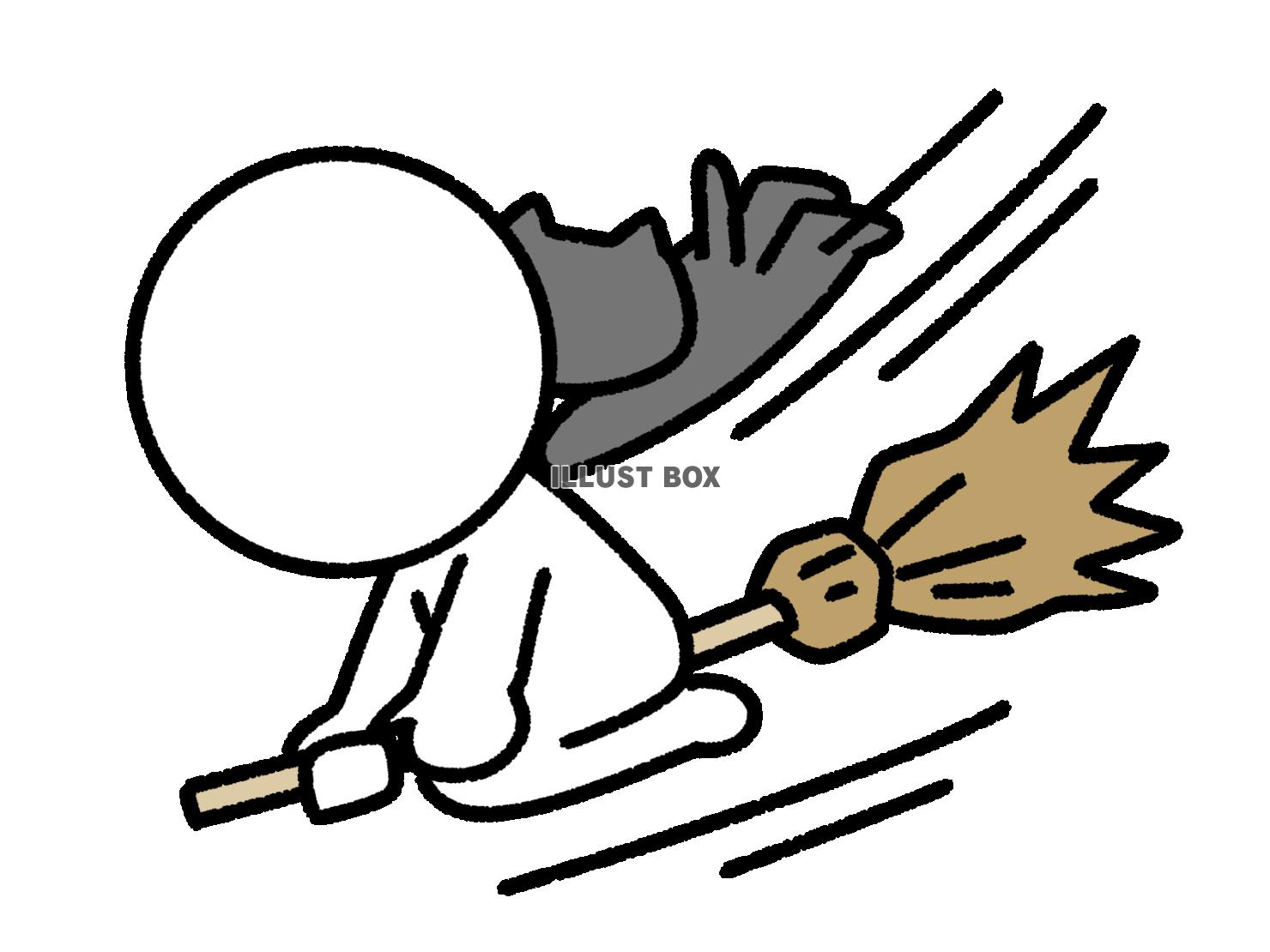 箒に乗って飛ぶ棒人間と黒猫