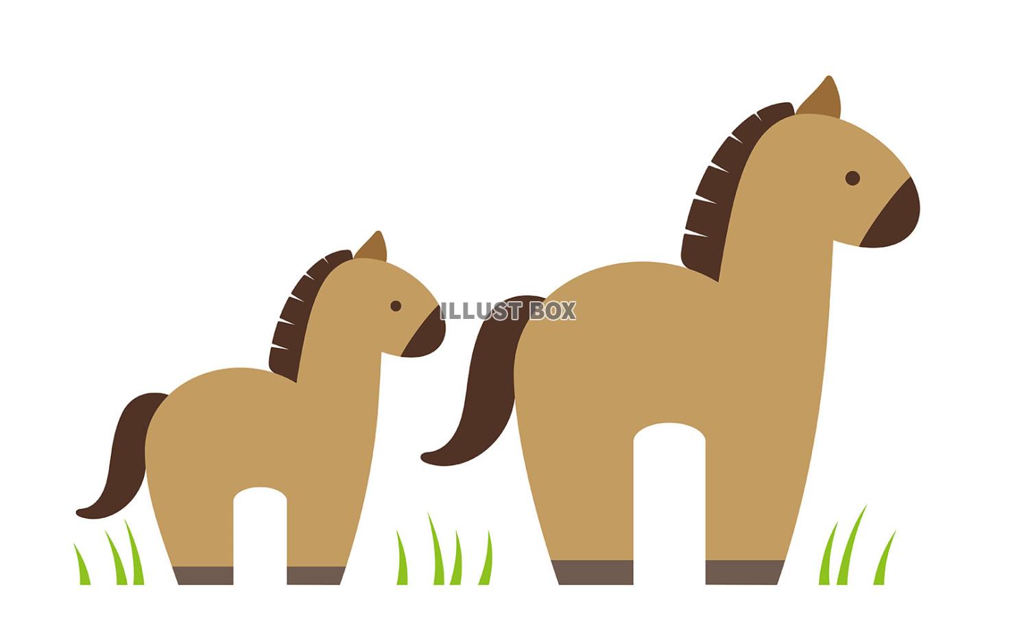 かわいい馬の親子のフラットなイラスト