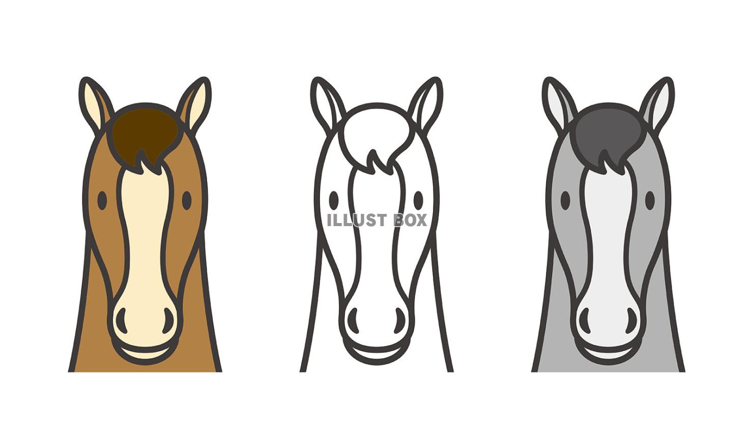 正面から見た馬の顔イラストセット