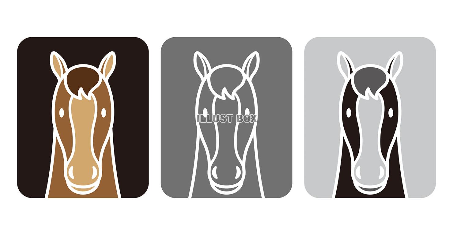正面から見た馬の顔イラストセット