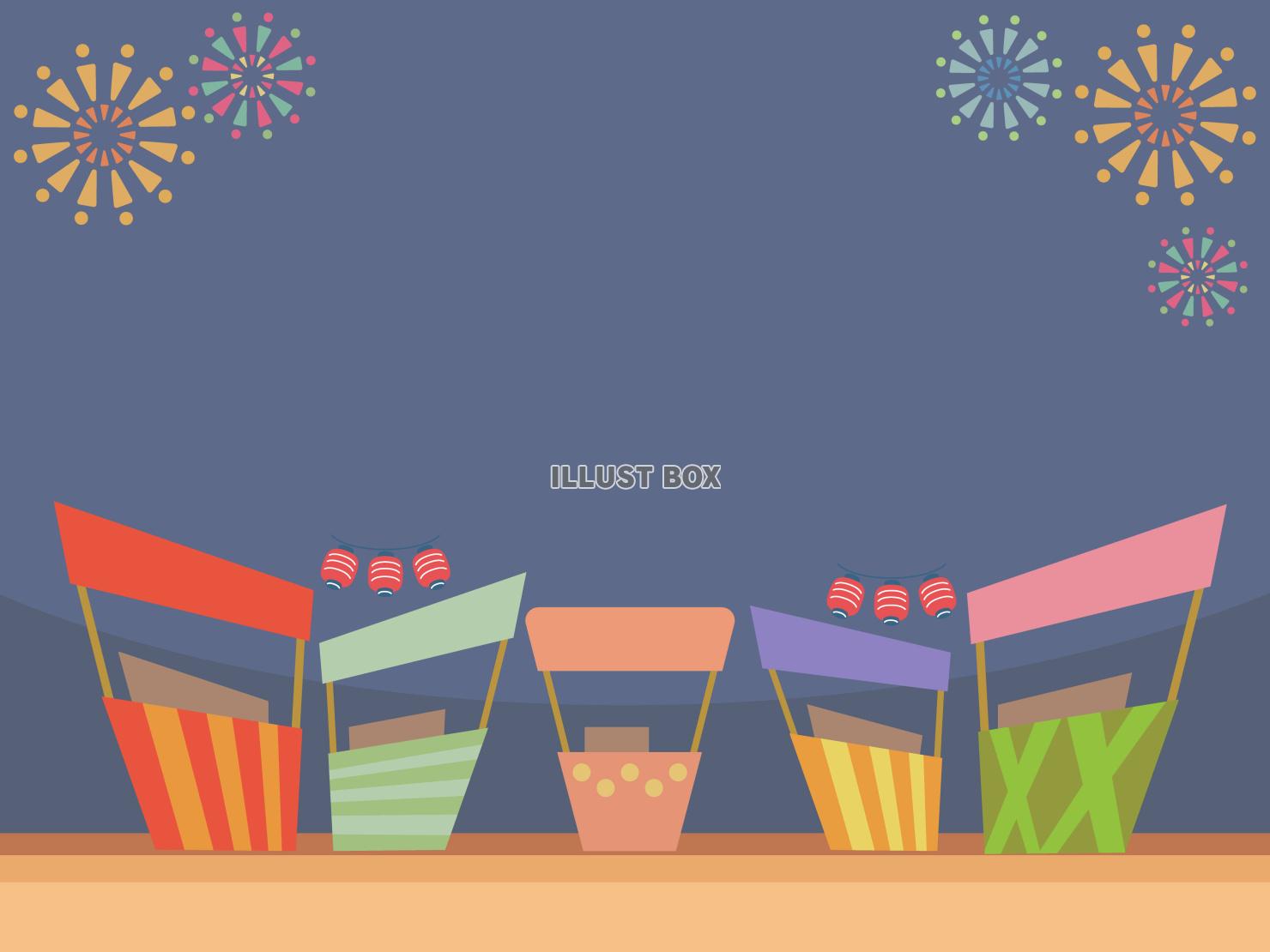 夏祭りの屋台と花火の壁紙背景　ベクターイラスト