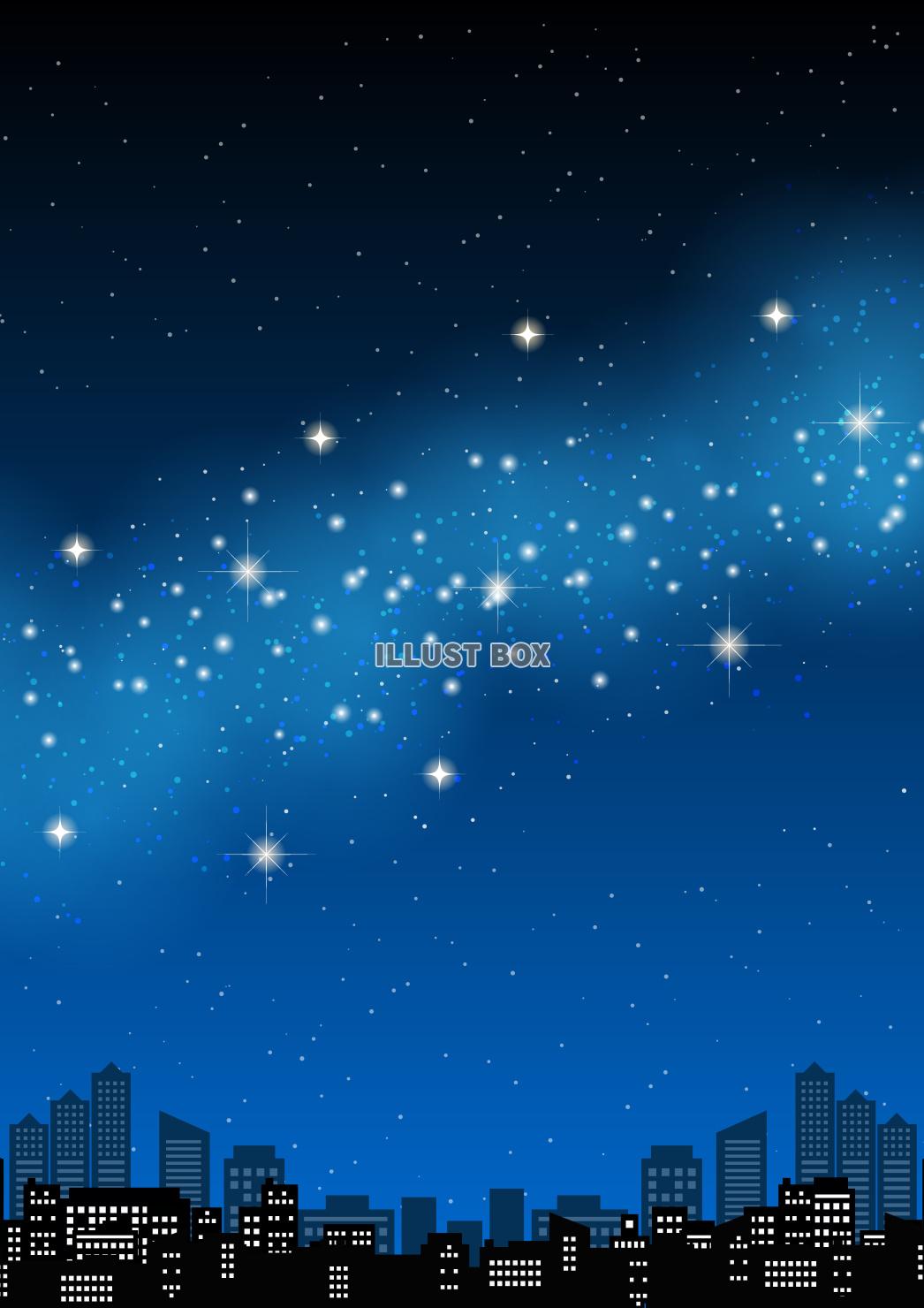 天の川と夜のビル街背景タテ