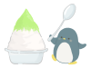 かき氷を食べようとするペンギンのイラスト