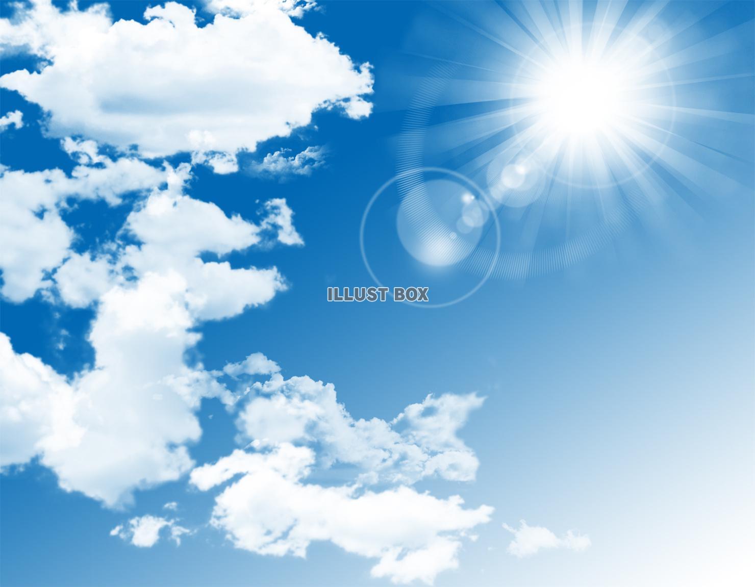 【JPG画像】夏空青空と太陽背景壁紙フリー素材 
