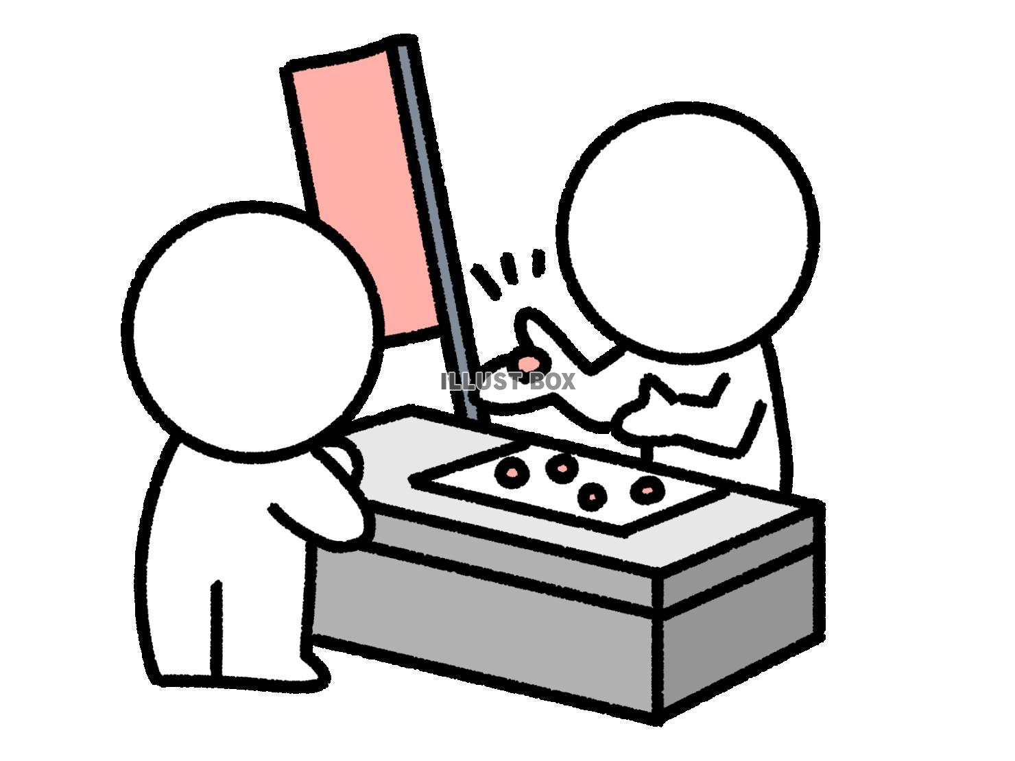 商品を案内する棒人間