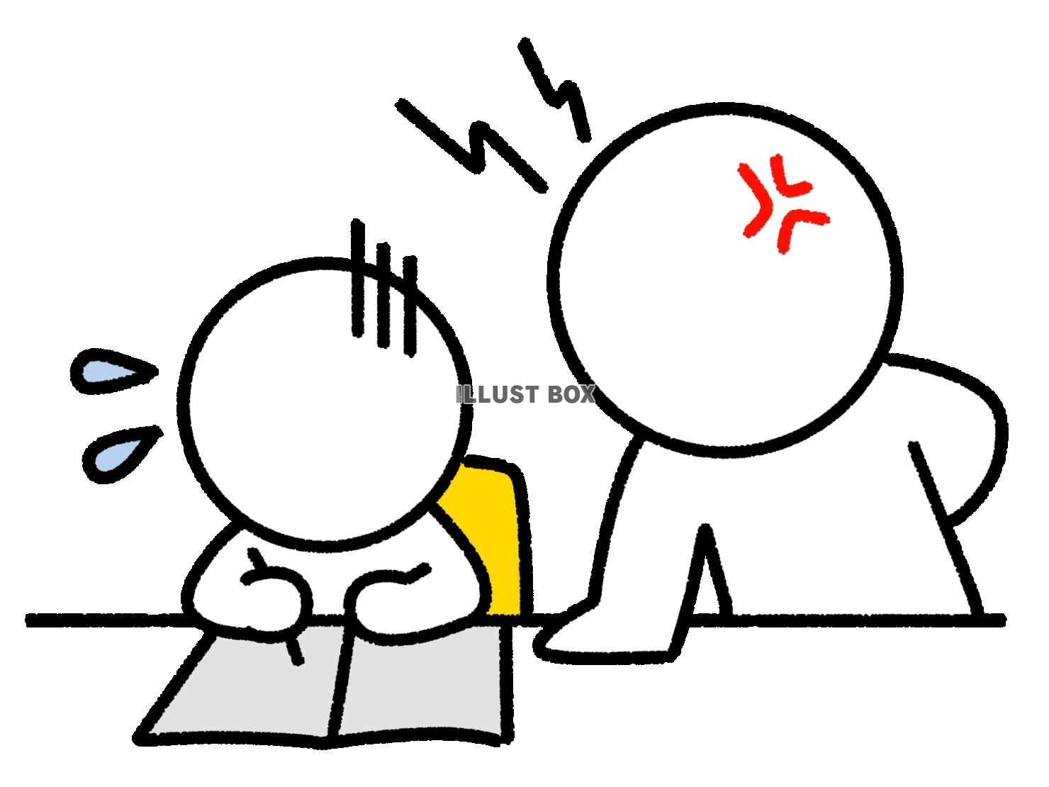 勉強している子供の横でイライラする棒人間