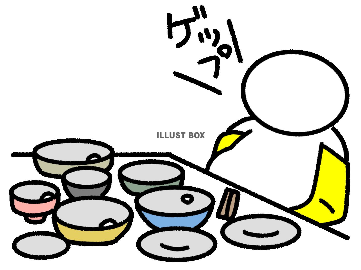 たくさん食べてゲップをする棒人間