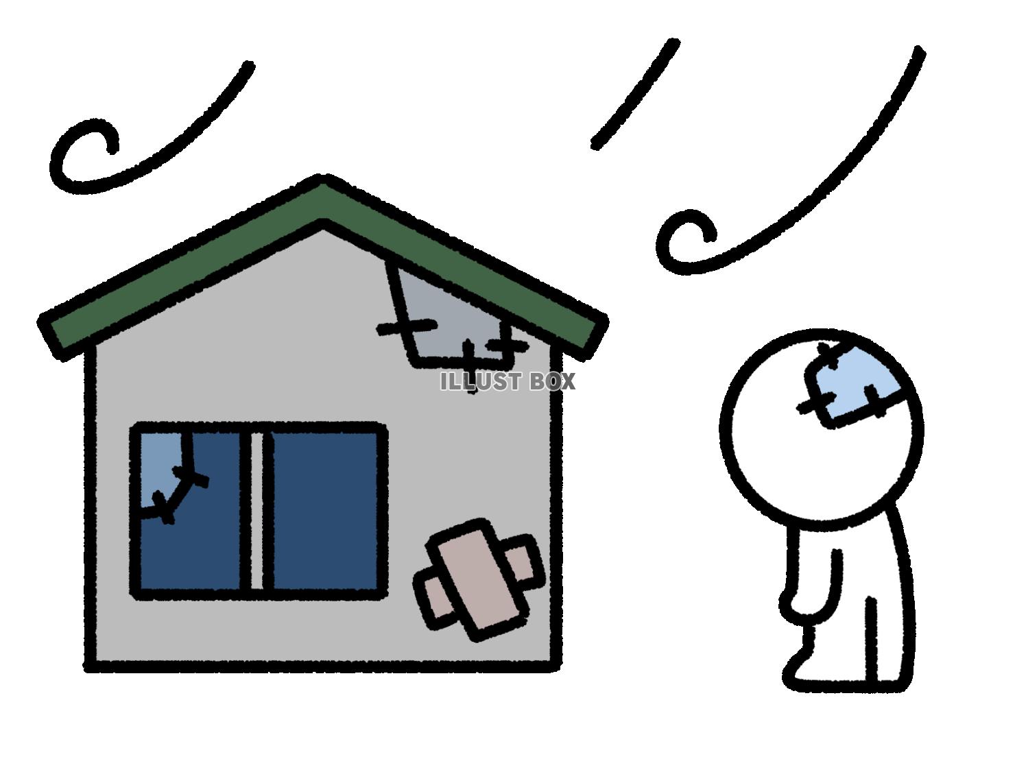 ボロボロの家の前に立ち尽くす棒人間