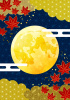 文様紅葉・満月・麻の葉模様の雲・十五夜お月見和風背景・縦・クレーター