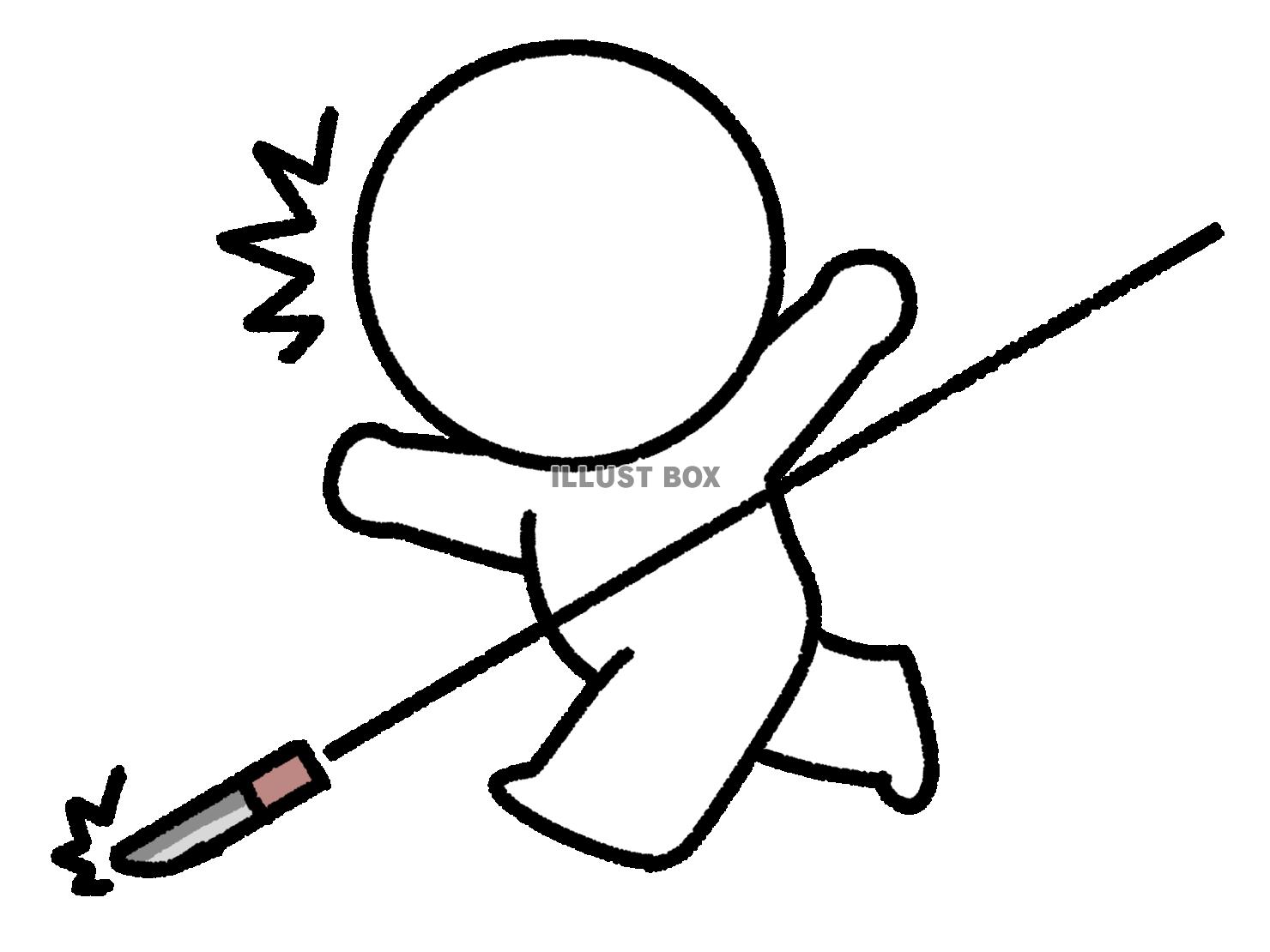 後ろから飛んできたナイフに驚く棒人間