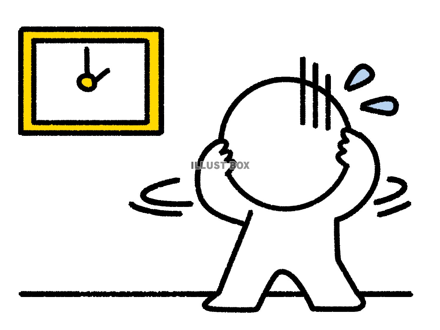 時計を前にあたふたする棒人間