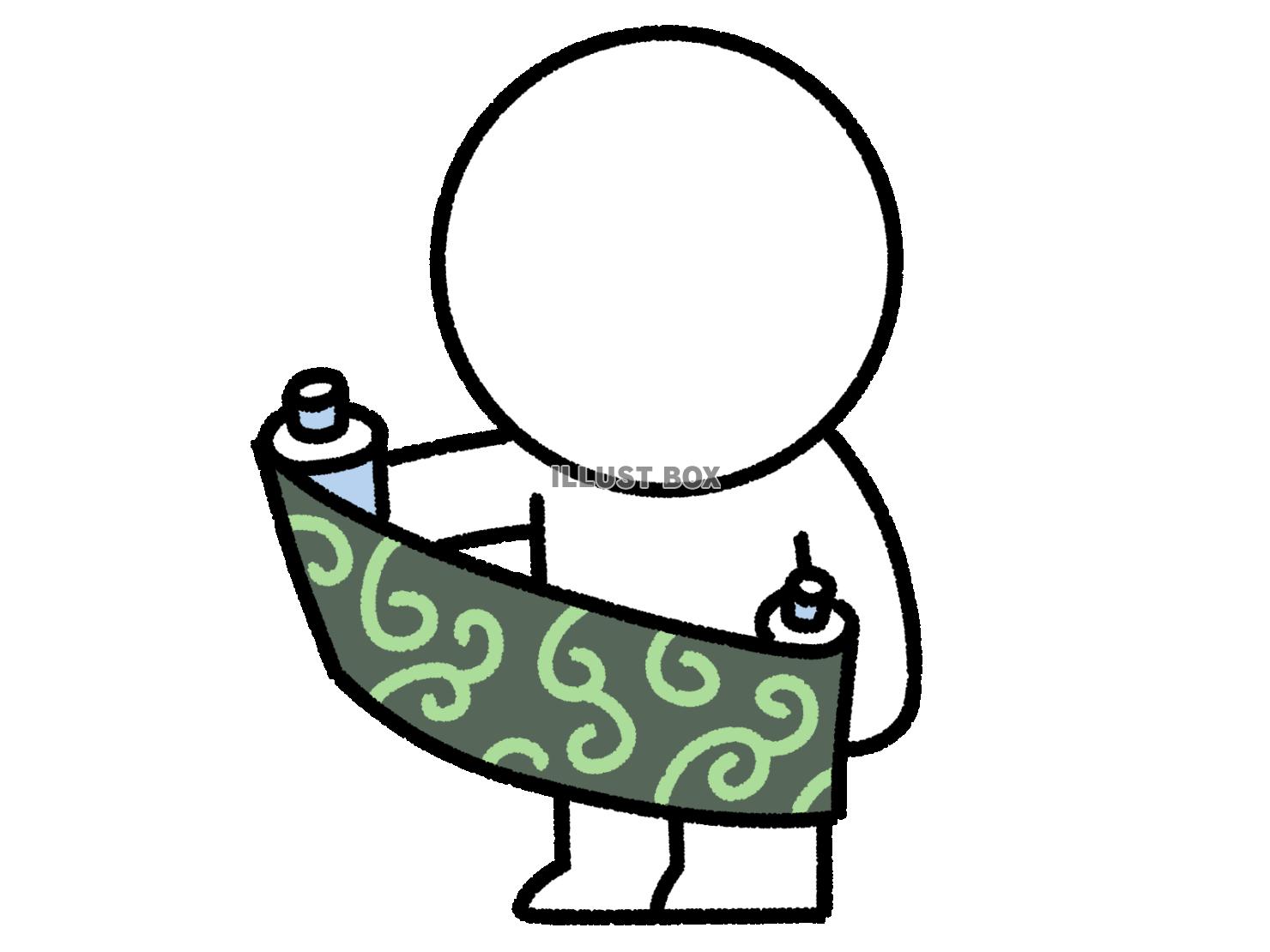 唐草模様の巻物を見る棒人間