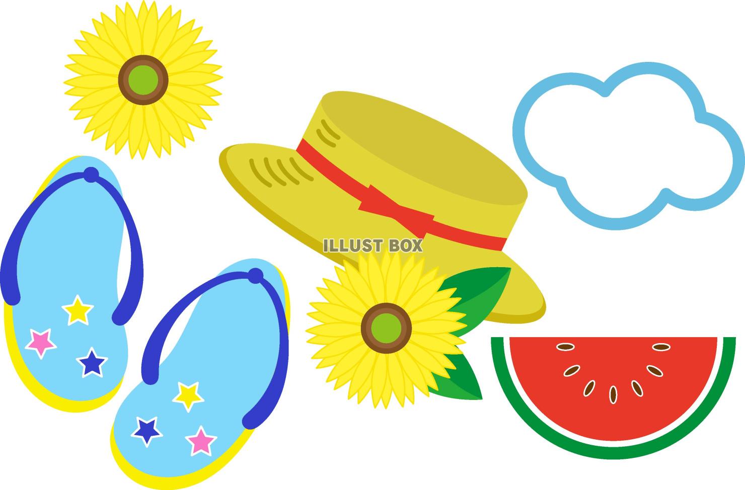 夏の風物詩を集めたかわいいイラスト