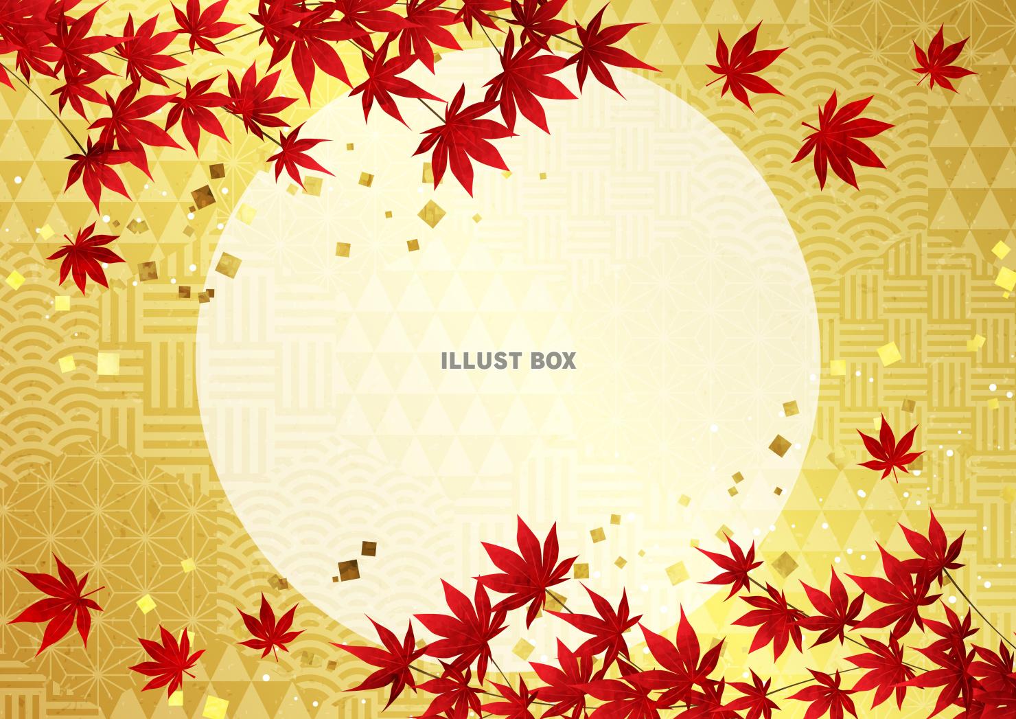紅葉と六角和柄・背景・秋・横