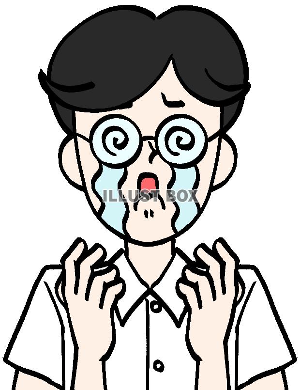 泣いている七三分けの男性