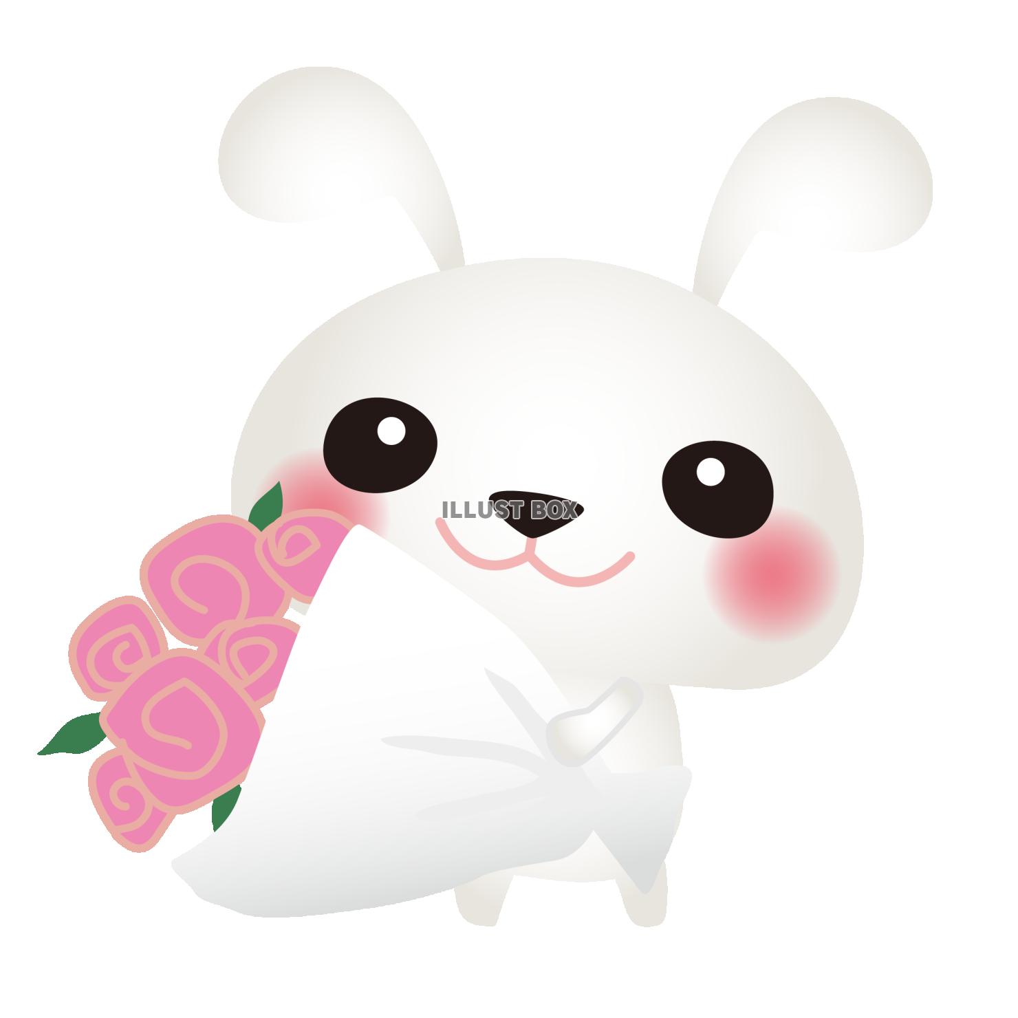 白うさぎピンクの花束