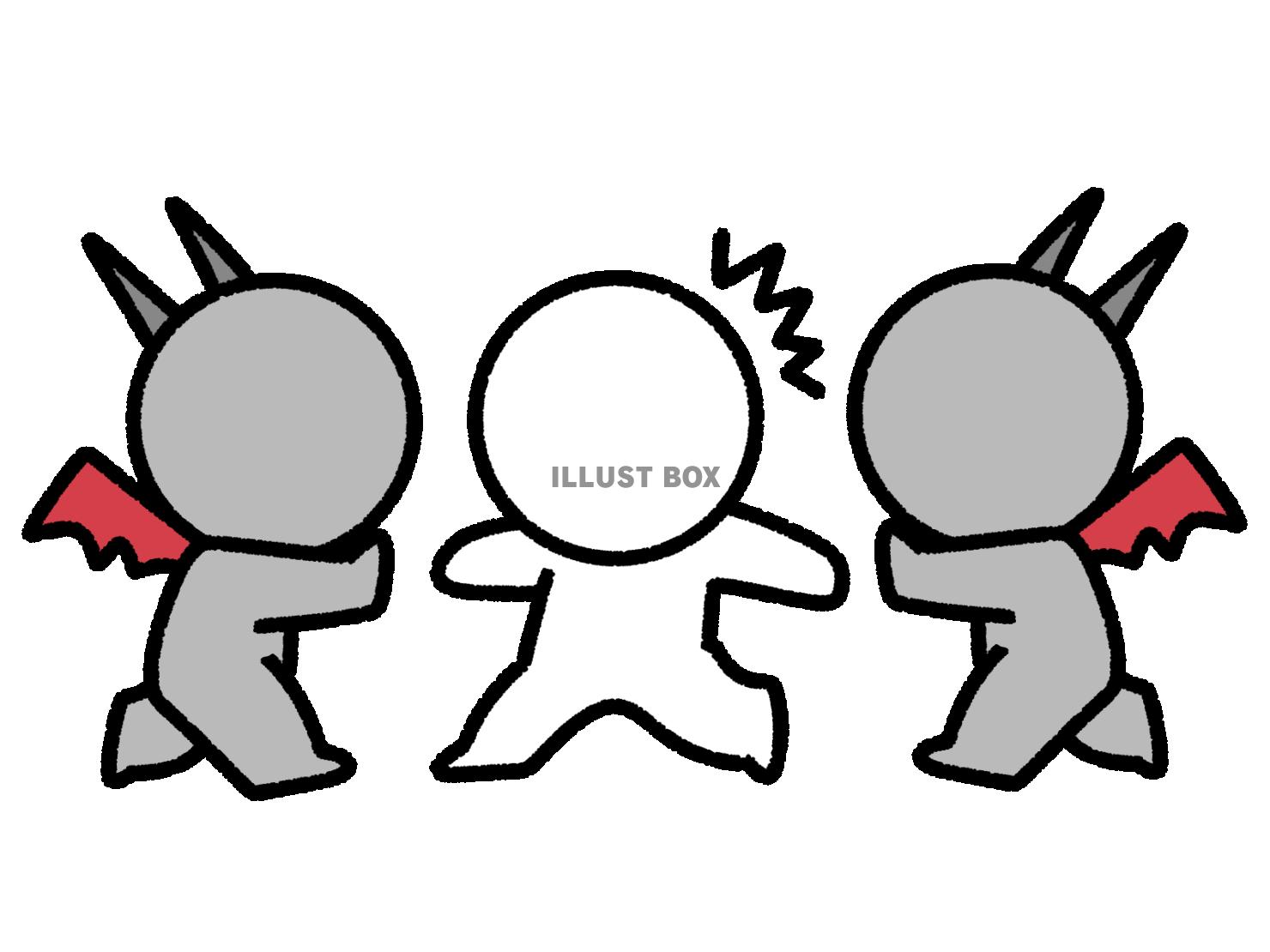 2人の悪魔に迫られる棒人間