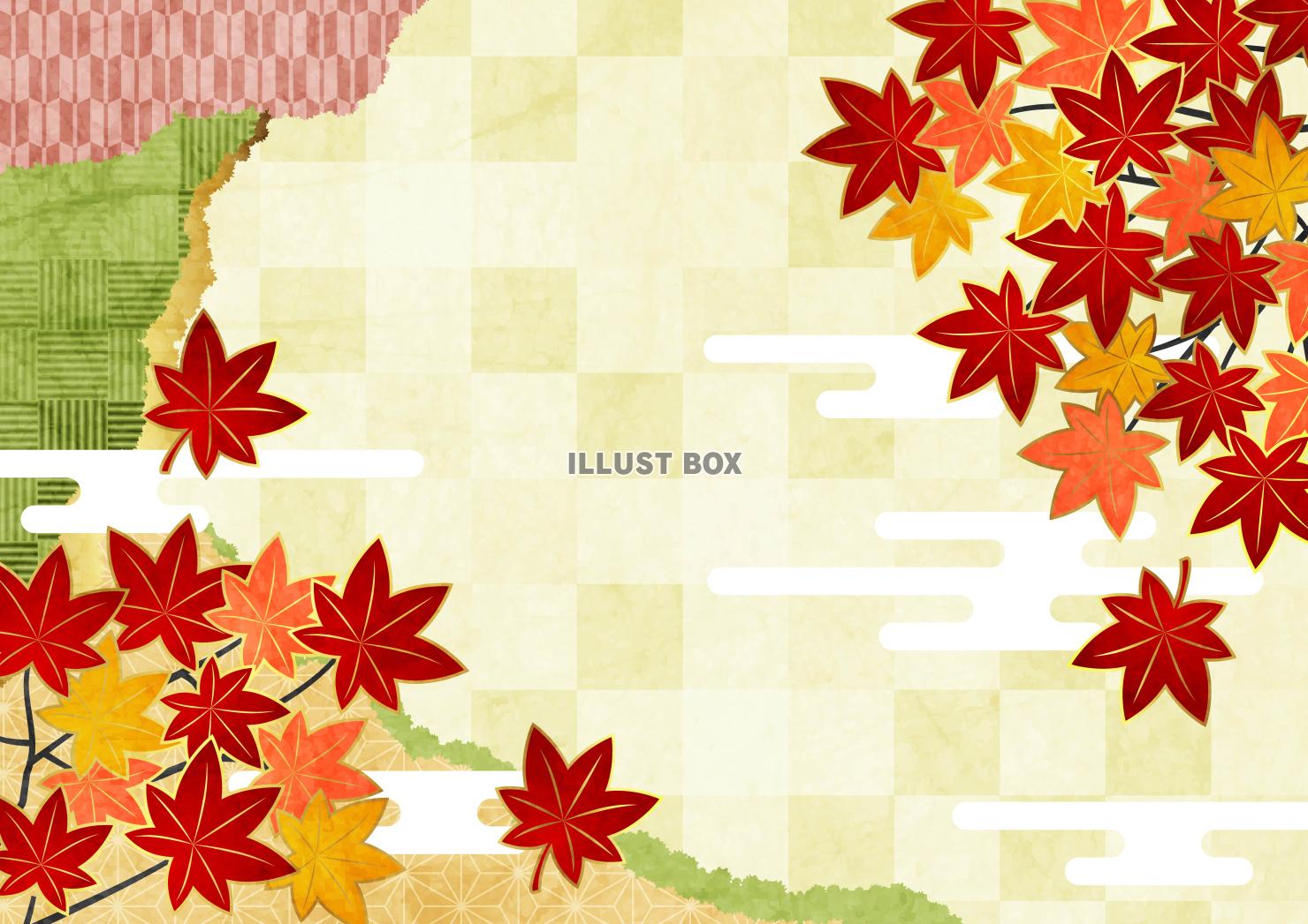 秋・紅葉・料紙・和柄・緑・横