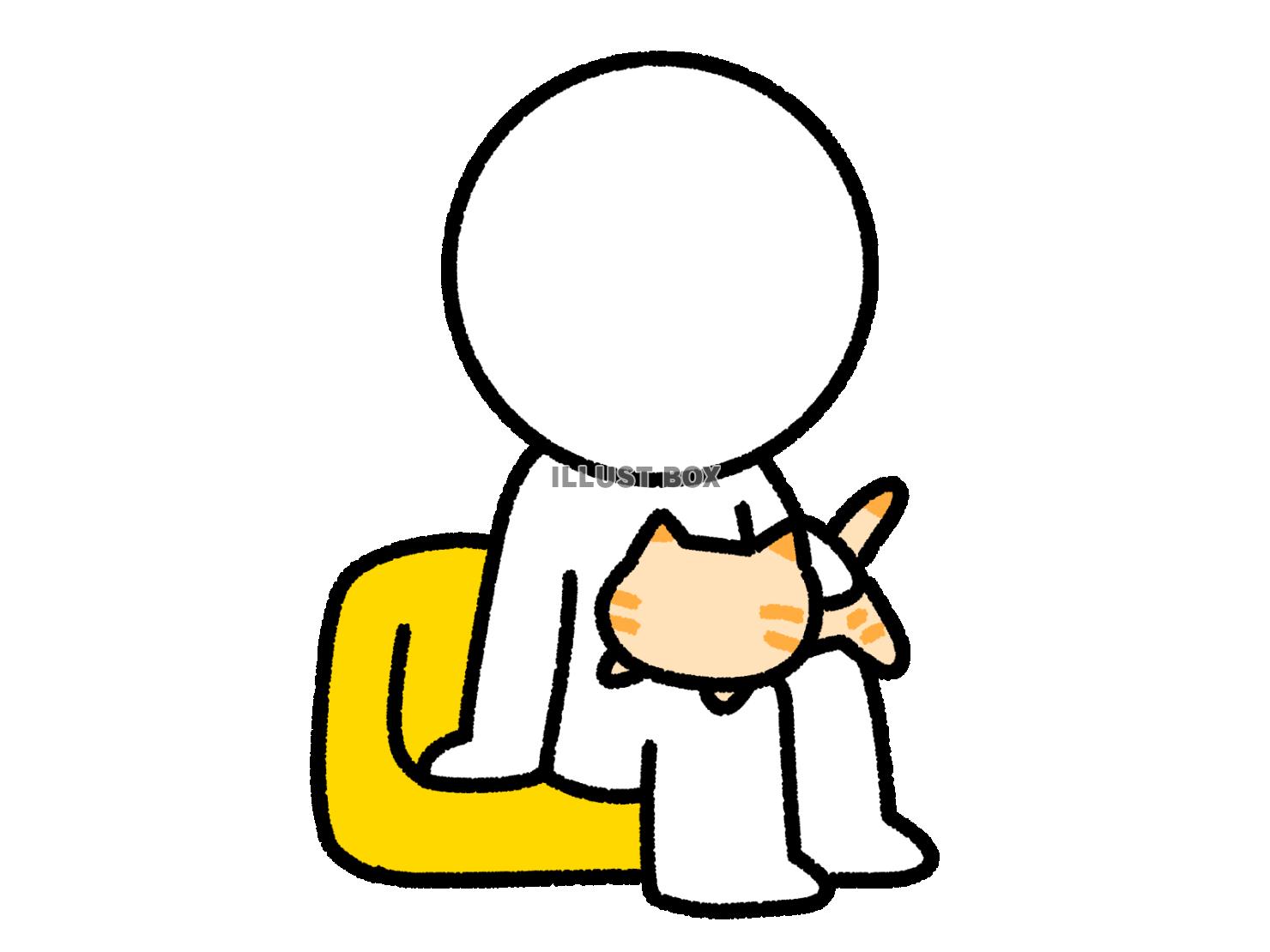 膝の上に猫を乗せて可愛がる棒人間
