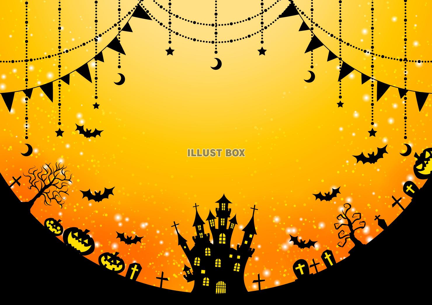 ハロウィン・背景・オレンジ・城・墓・横