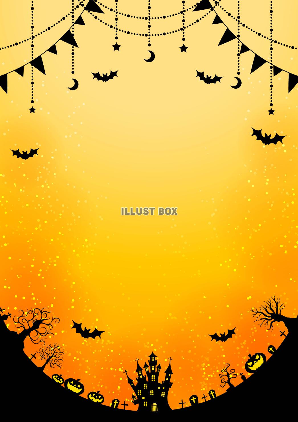 ハロウィン・背景・オレンジ・城・墓・縦