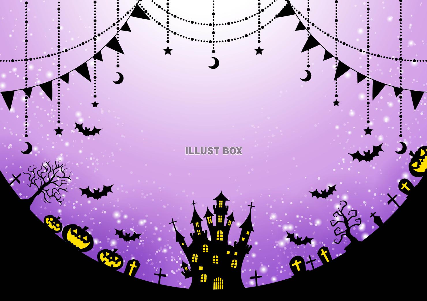 ハロウィン・背景・紫・城・墓・横