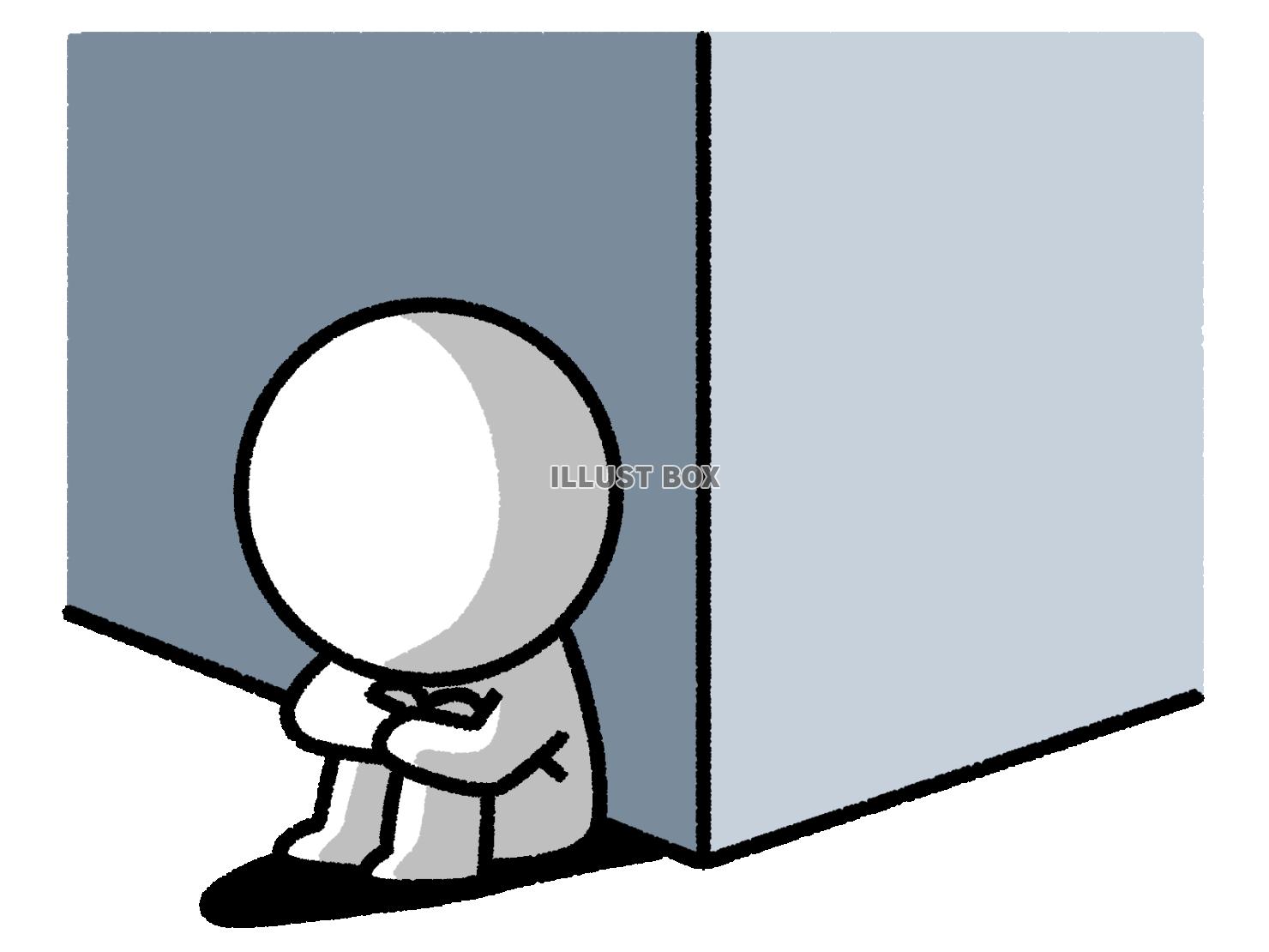 壁の隅に隠れる孤独な棒人間