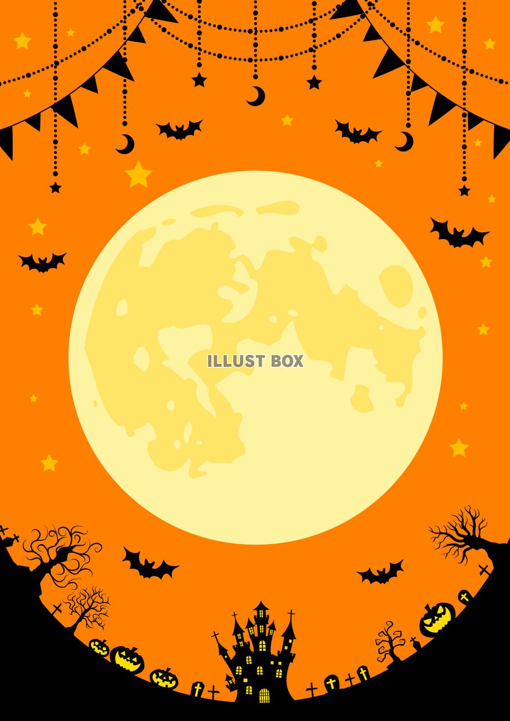 ハロウィン・満月・背景・オレンジ・城・墓・縦