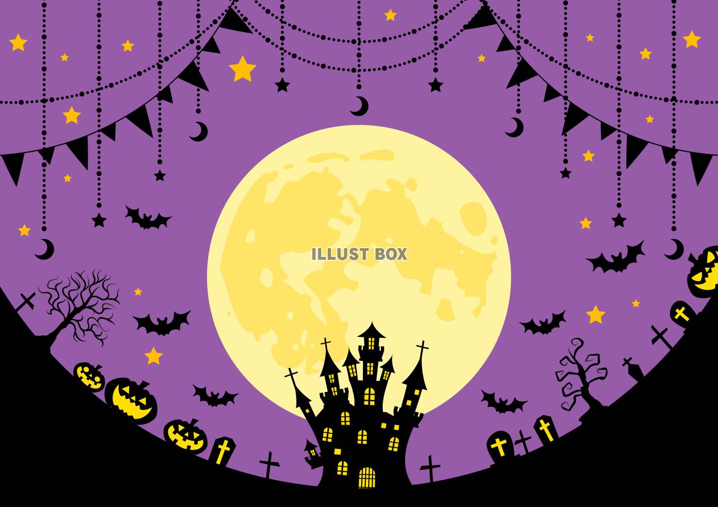 ハロウィン・満月・背景・紫・城・墓・横