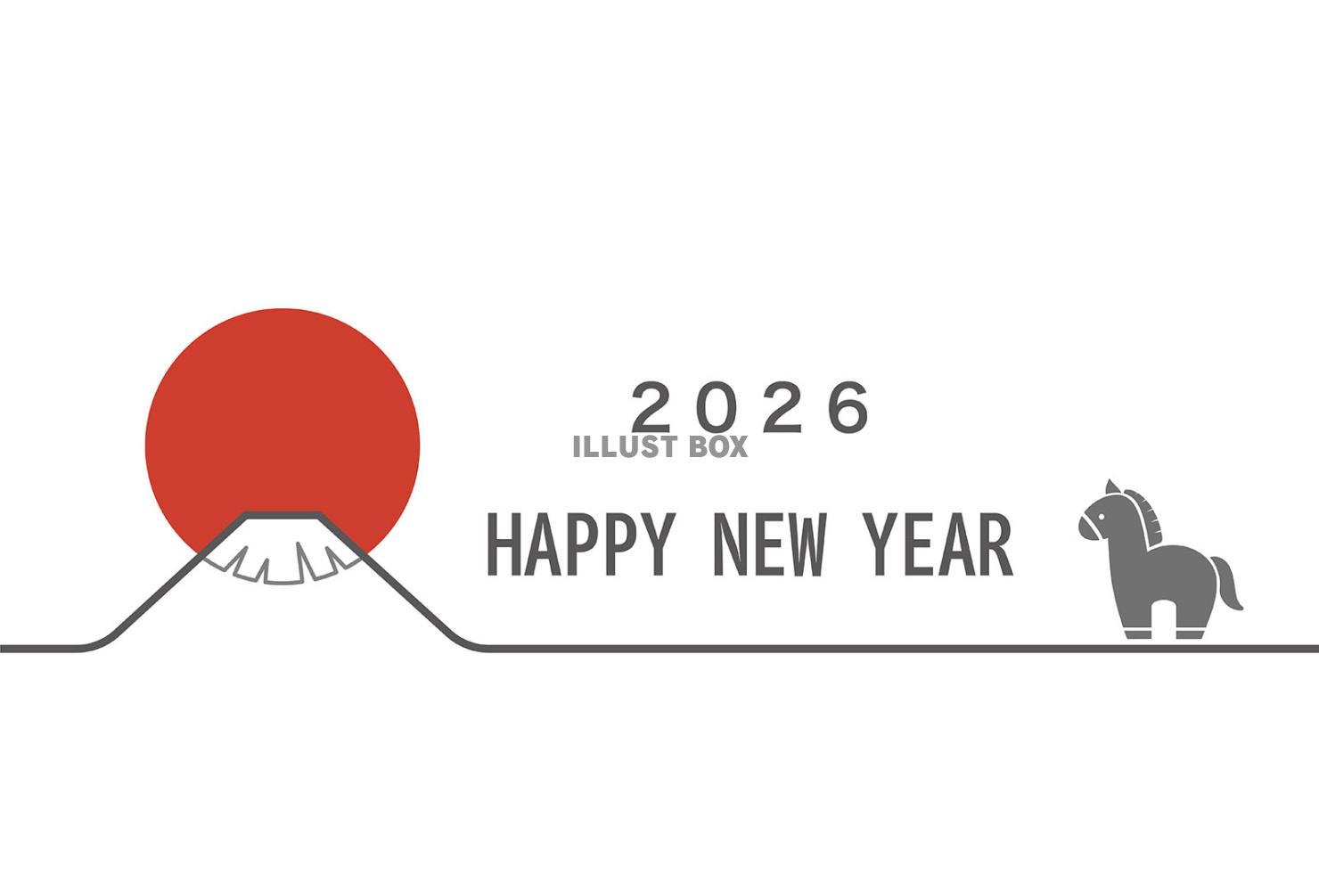 2026年　午年の富士山と初日の出の年賀状テンプレート