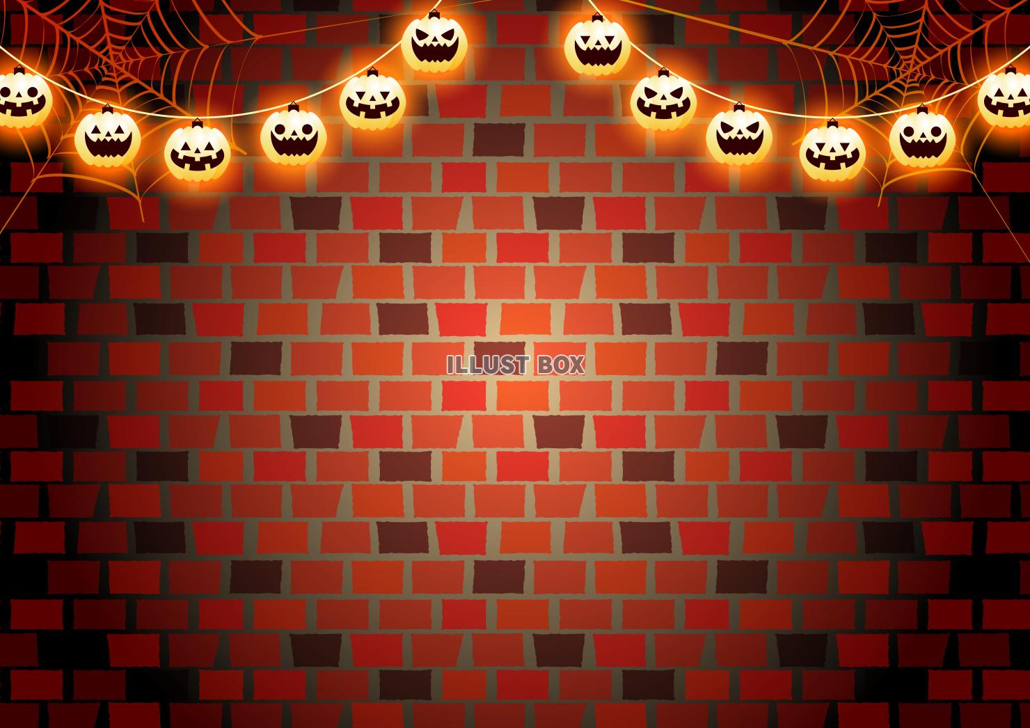 ハロウィン壁背景・レンガ・かぼちゃ・かわいい・横