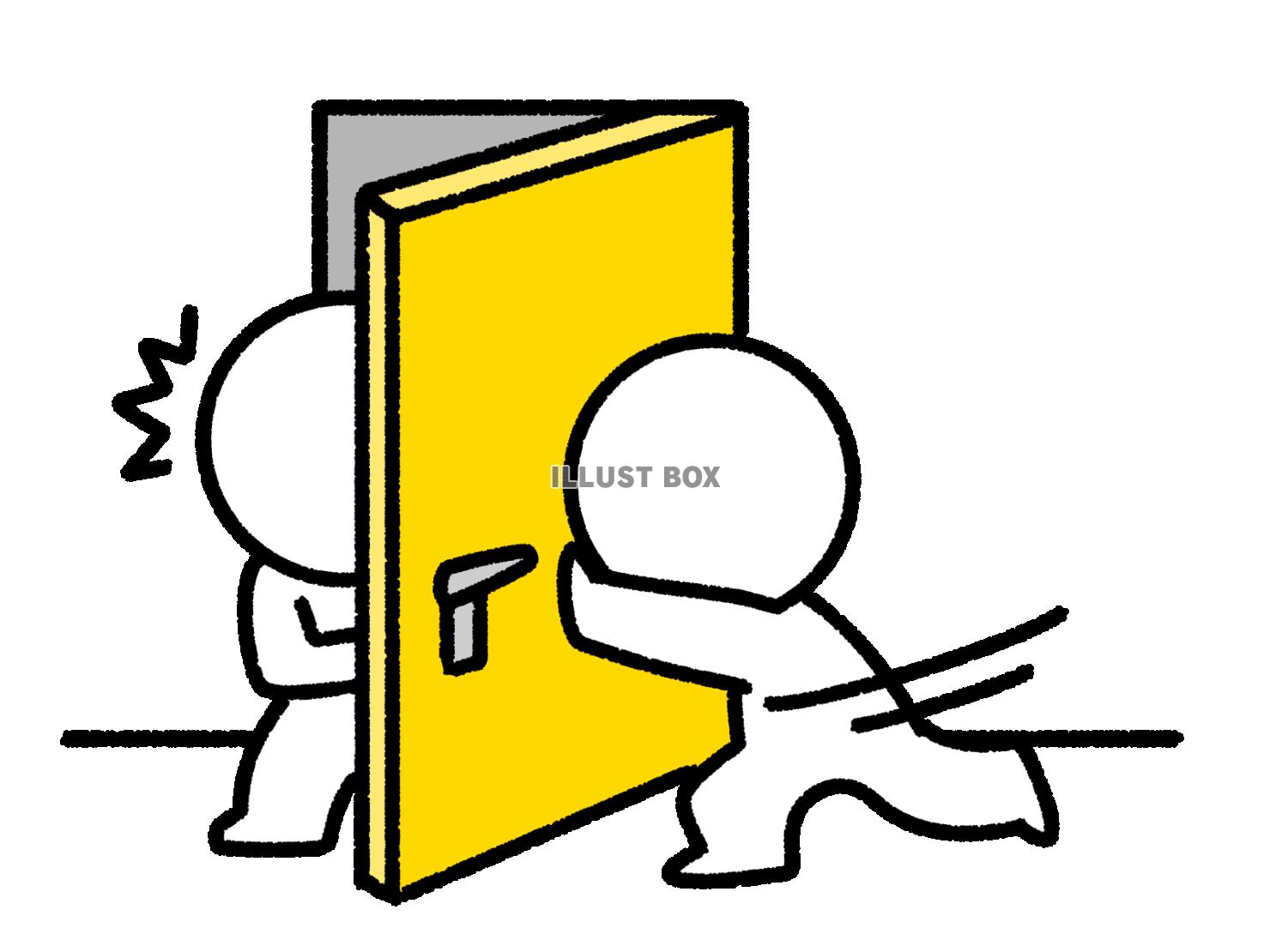 開けようとする扉を押さえる棒人間
