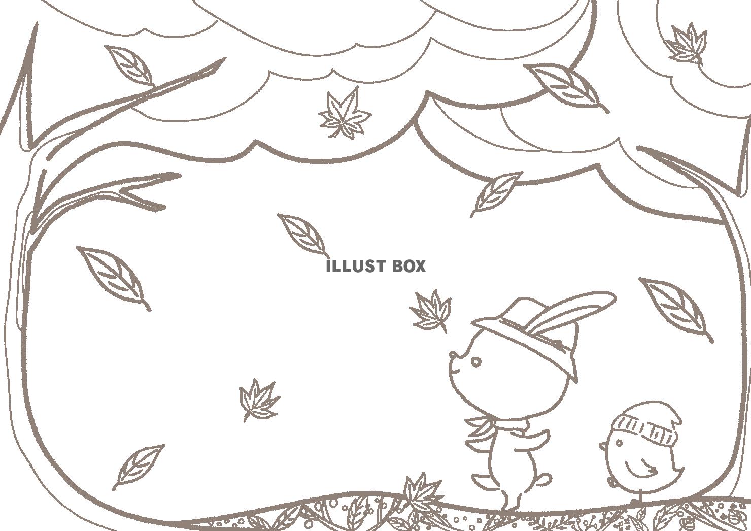 秋　散歩をする動物の塗り絵