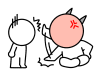 子供相手に床を叩いて怒る棒人間