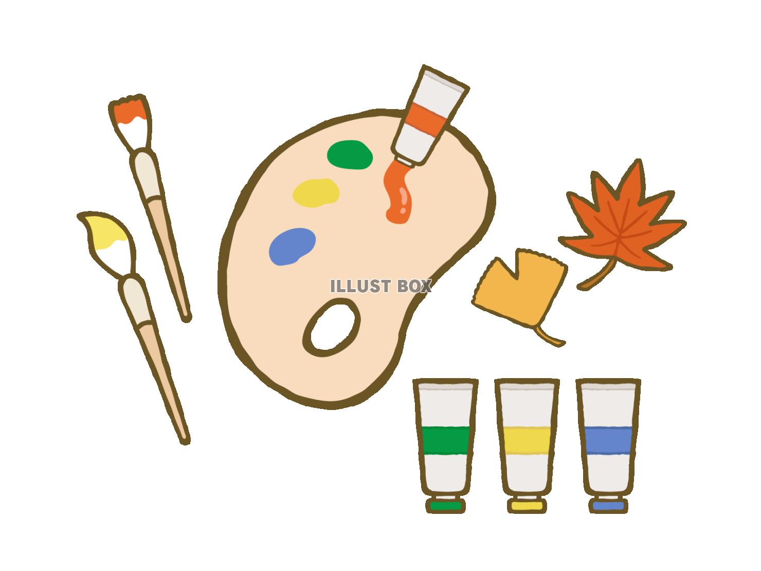 絵の具パレットと紅葉のイラスト（芸術の秋）